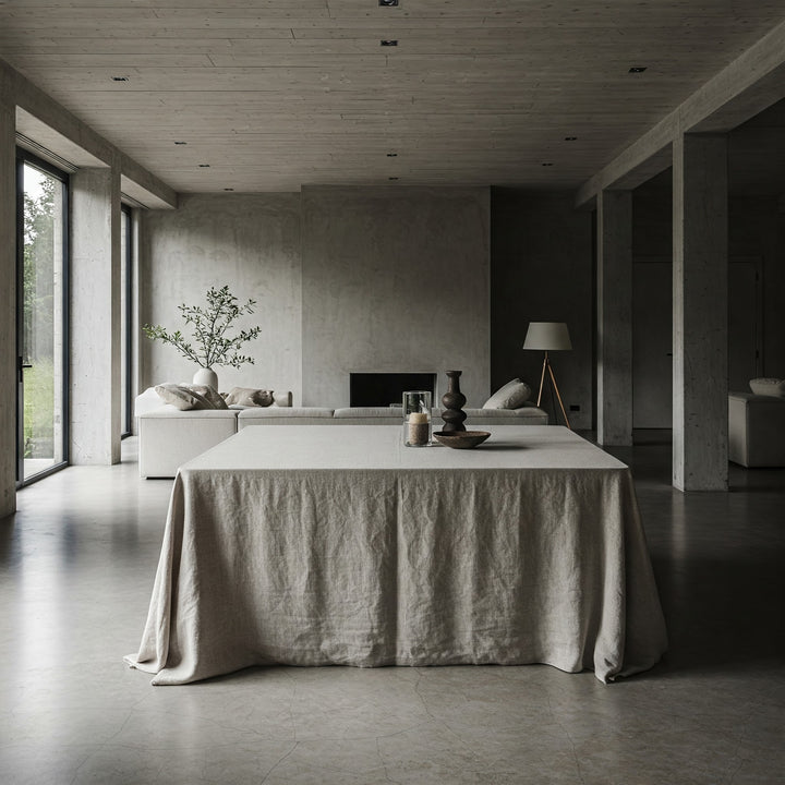Natural Organic 100% Flax Linen Tablecloth UK - Undyed Rustic Table Cover for Home
