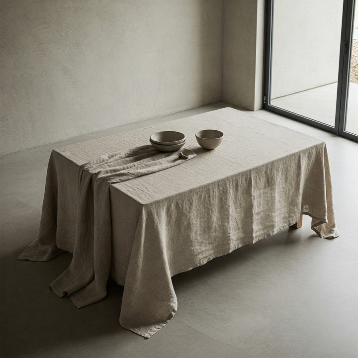Natural Organic 100% Flax Linen Tablecloth UK - Undyed Rustic Table Cover for Home