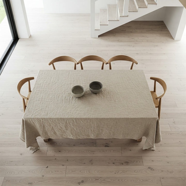 Natural Organic 100% Flax Linen Tablecloth UK - Undyed Rustic Table Cover for Home