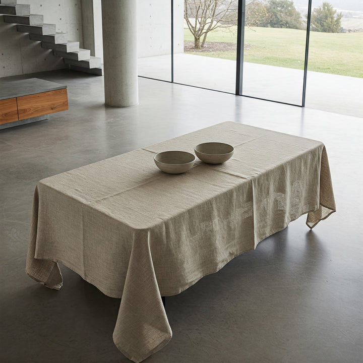 Natural Organic 100% Flax Linen Tablecloth UK - Undyed Rustic Table Cover for Home