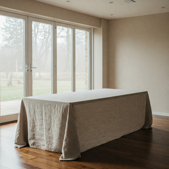 Natural Organic 100% Flax Linen Tablecloth UK - Undyed Rustic Table Cover for Home