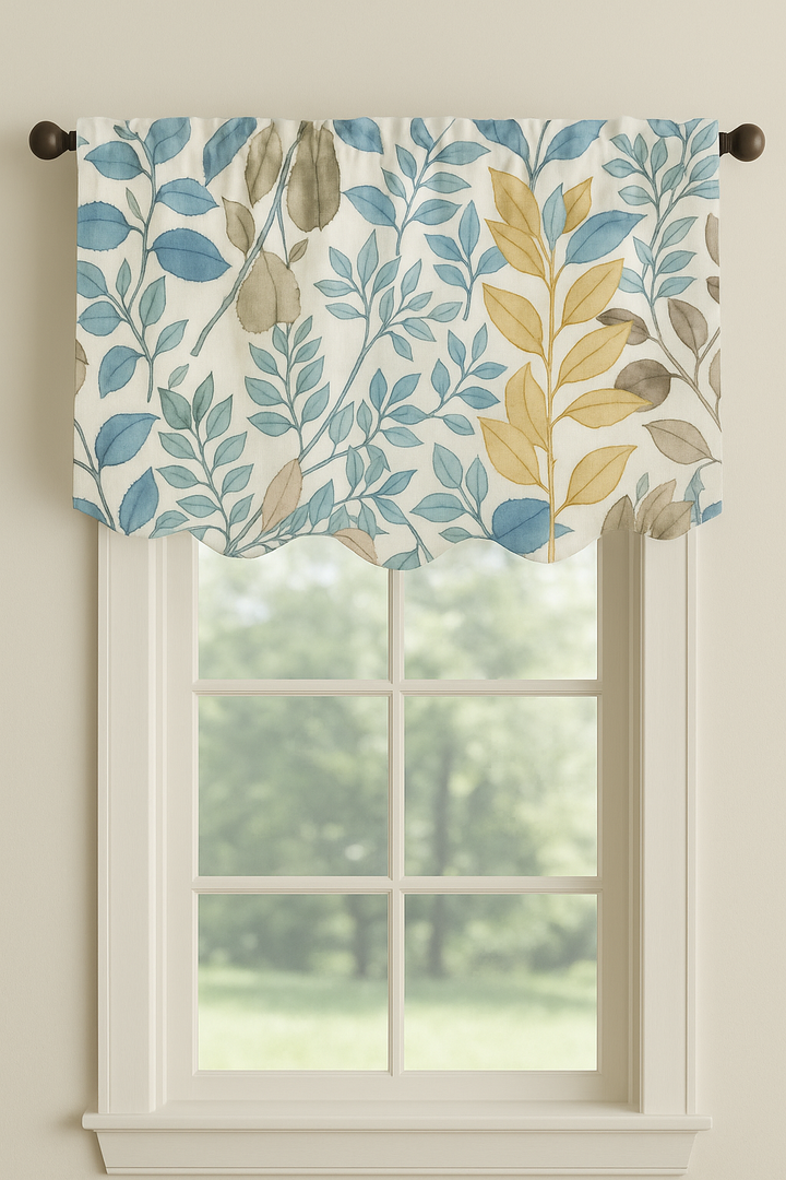 Pure Linen Botanical Window Valance with Organic Cotton Lining – Custom Sizes – 4 Colour Options