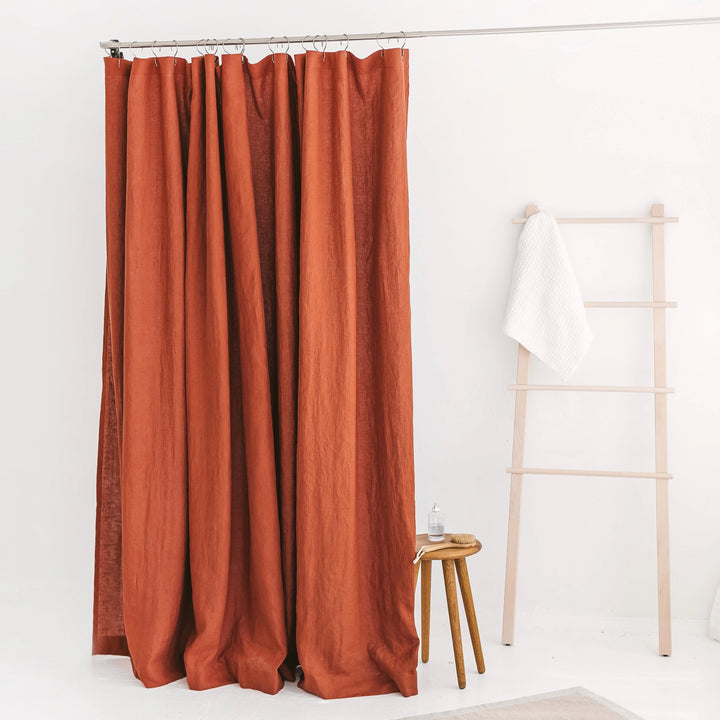 Pure Linen Shower Curtain - Rust Orange, Natural Textured Fabric, Breathable & Quick Dry, Elegant Bathroom Decor, Standard & Extended Sizes