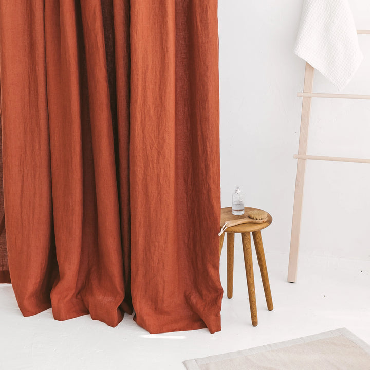 Pure Linen Shower Curtain - Rust Orange, Natural Textured Fabric, Breathable & Quick Dry, Elegant Bathroom Decor, Standard & Extended Sizes