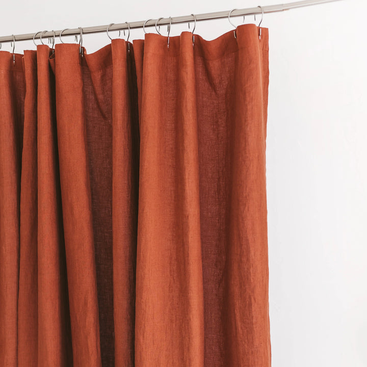 Pure Linen Shower Curtain - Rust Orange, Natural Textured Fabric, Breathable & Quick Dry, Elegant Bathroom Decor, Standard & Extended Sizes