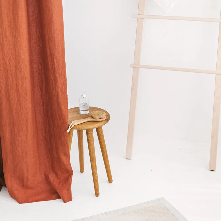 Pure Linen Shower Curtain - Rust Orange, Natural Textured Fabric, Breathable & Quick Dry, Elegant Bathroom Decor, Standard & Extended Sizes