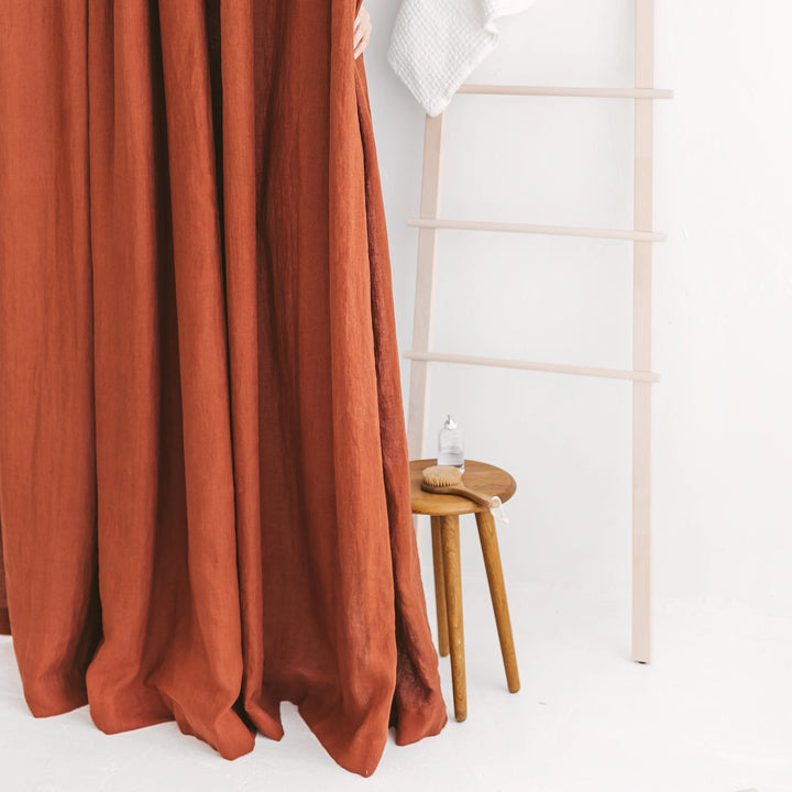 Pure Linen Shower Curtain - Rust Orange, Natural Textured Fabric, Breathable & Quick Dry, Elegant Bathroom Decor, Standard & Extended Sizes