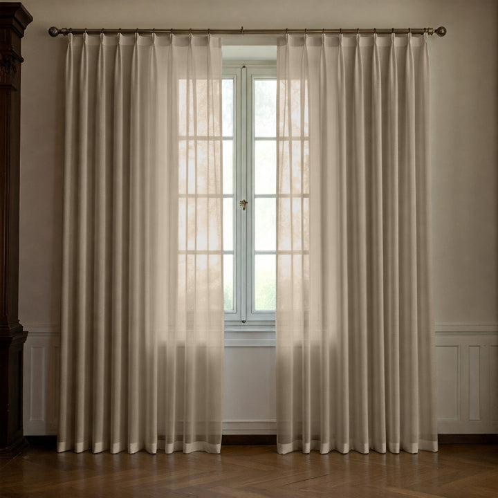 Sand Beige Linen Sheer Curtains - Triple Pinch Pleat - Made to Measure