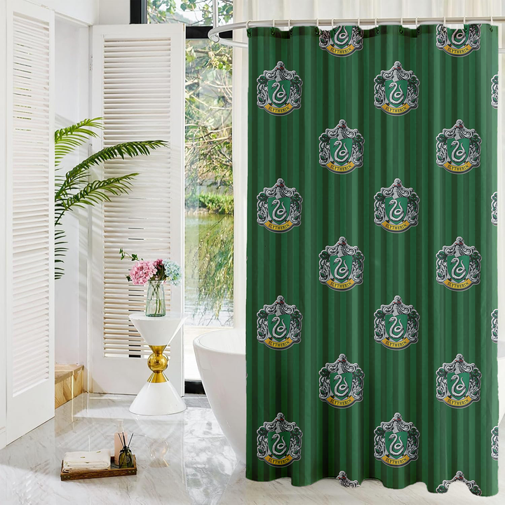 Harry Potter Shower Curtains | Gryffindor, Slytherin, Hufflepuff, Ravenclaw | Linen Fabric Slytherin (Green)
