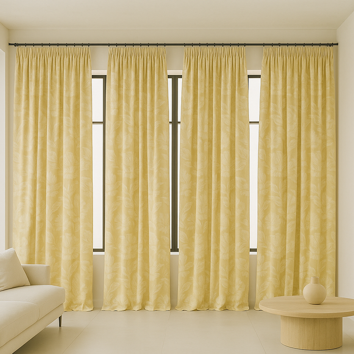 Pure Linen Floral Jacquard Curtains – Made-to-Measure Blackout or Cotton Lined – 8 Colours