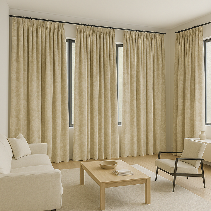 Pure Linen Floral Jacquard Curtains – Made-to-Measure Blackout or Cotton Lined – 8 Colours