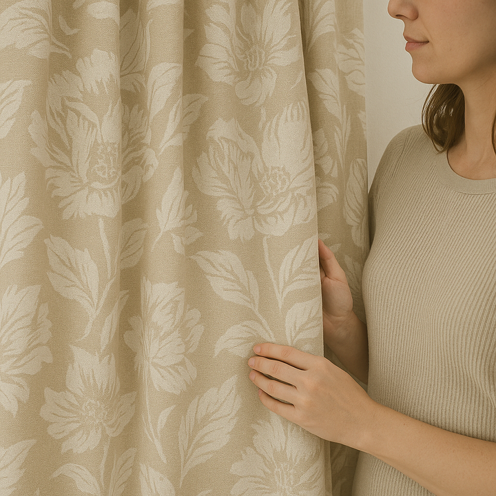 Pure Linen Floral Jacquard Curtains – Made-to-Measure Blackout or Cotton Lined – 8 Colours