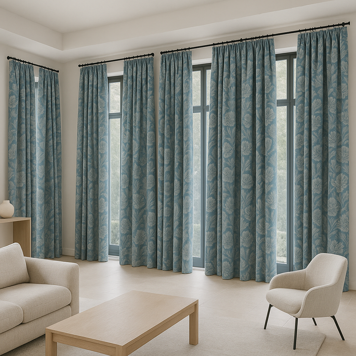 Pure Linen Floral Jacquard Curtains – Made-to-Measure Blackout or Cotton Lined – 8 Colours