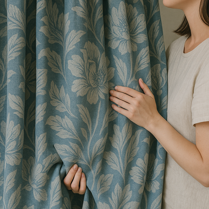 Pure Linen Floral Jacquard Curtains – Made-to-Measure Blackout or Cotton Lined – 8 Colours