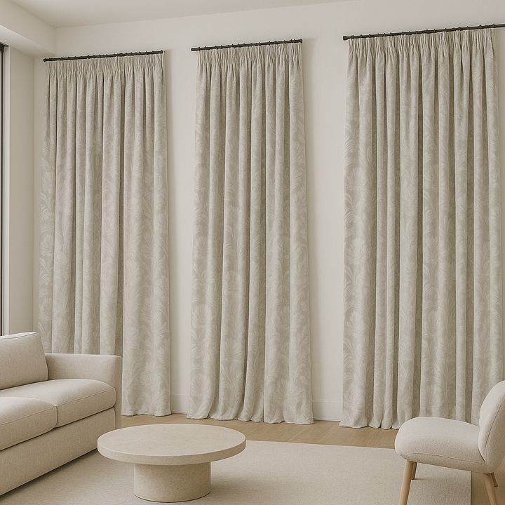 Pure Linen Floral Jacquard Curtains – Made-to-Measure Blackout or Cotton Lined – 8 Colours