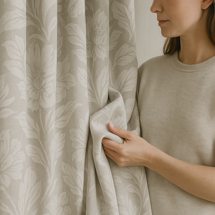 Pure Linen Floral Jacquard Curtains – Made-to-Measure Blackout or Cotton Lined – 8 Colours