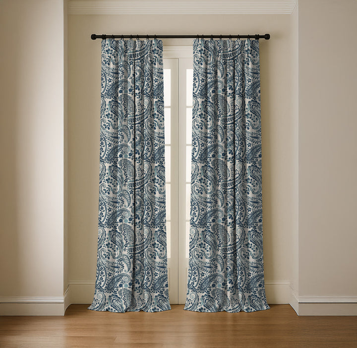 Organic Linen Paisley Pinch Pleat Curtains | Made to Measure | 5 Colours | Blackout Option Available