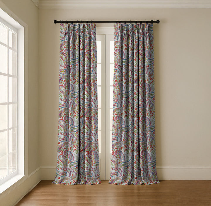 Organic Linen Paisley Pinch Pleat Curtains | Made to Measure | 5 Colours | Blackout Option Available