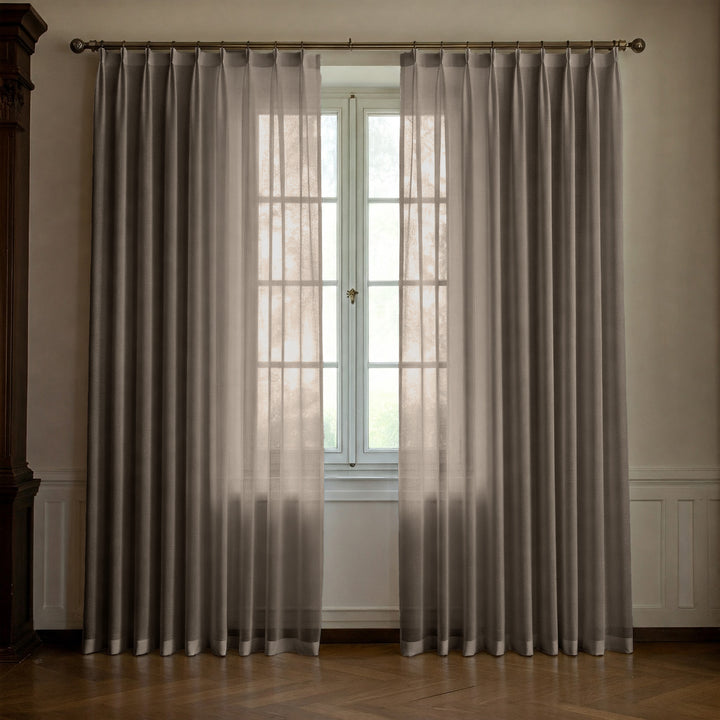 Taupe Linen Sheer Curtains - Triple Pinch Pleat - Made to Measure