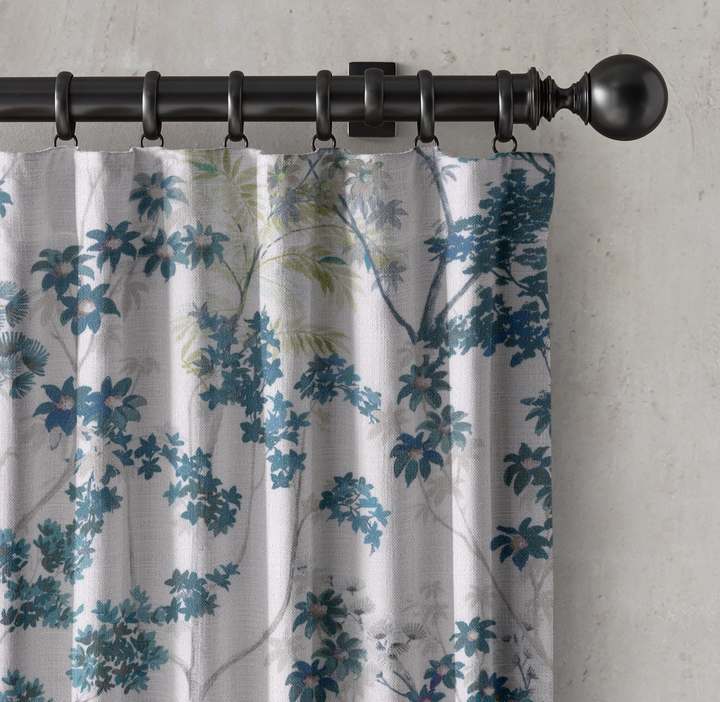 Luxury Pure Linen Floral Hand Painted Blackout Curtains - Farmhouse Style Drapes