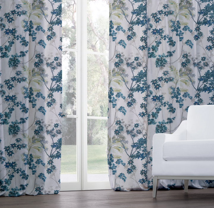 Luxury Pure Linen Floral Hand Painted Blackout Curtains - Farmhouse Style Drapes