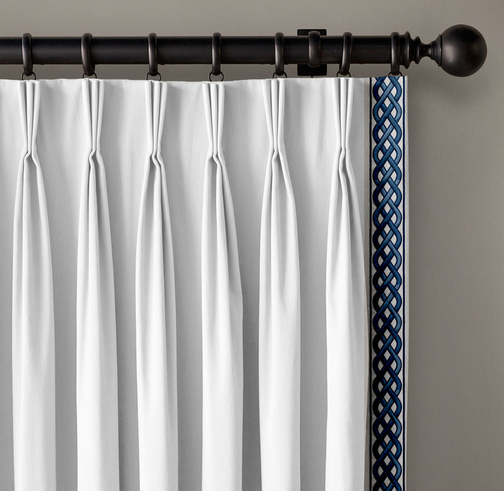 Organic Cotton Canvas Curtain Trim Border Tape - Celtic Knot Pattern - 10cm Wide - Ivory Beige/Taupe Cream/Ivory Blue - Sold by Metre UK - Continuous Piece