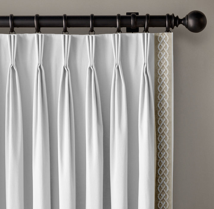 Organic Cotton Canvas Curtain Trim Border Tape - Celtic Knot Pattern - 10cm Wide - Ivory Beige/Taupe Cream/Ivory Blue - Sold by Metre UK - Continuous Piece