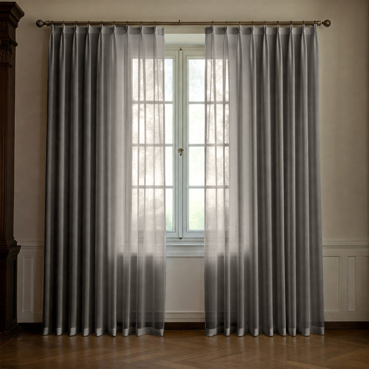 Warm Grey Linen Sheer Curtains - Triple Pinch Pleat - Standard Sizes & Made to Measure