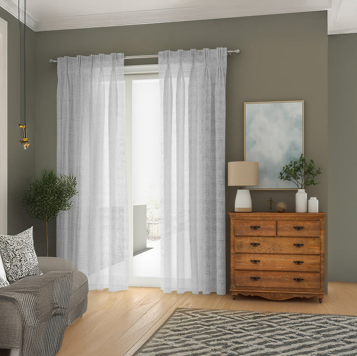 White Linen Sheer Curtains - Triple Pinch Pleat - Standard Sizes & Made to Measure